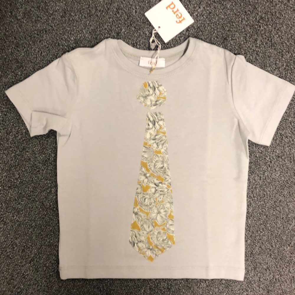 Boys cotton T with liberty print tie detail